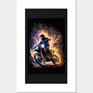 Dirt Bike With Flames Posters and Art